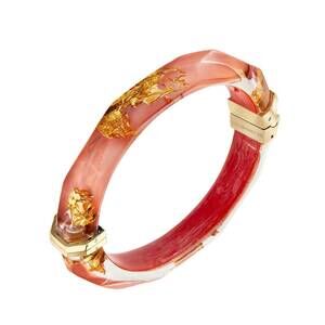 NEW GOLD & HONEY women's thin faceted lucite bangles in living coral gold leaf
